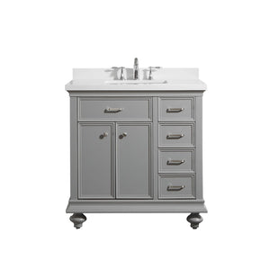 Vinnova Vanity Vinnova Charlotte 36" Vanity in Grey with Carrara Quartz Stone Top Without Mirror