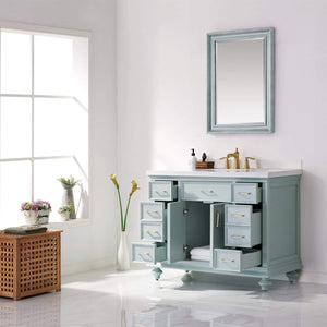 Vinnova Vanity Vinnova Charlotte 48" Vanity in Finnish Green with Carrara White Composite Stone Countertop With Mirror