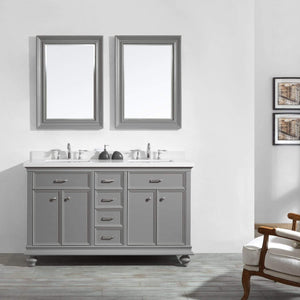 Vinnova Vanity Vinnova Charlotte 60" Double Vanity in Grey with Carrara Quartz Stone Top With Mirror