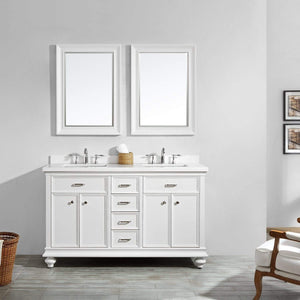Vinnova Vanity Vinnova Charlotte 60" Double Vanity in White with Carrara Quartz Stone Top With Mirror