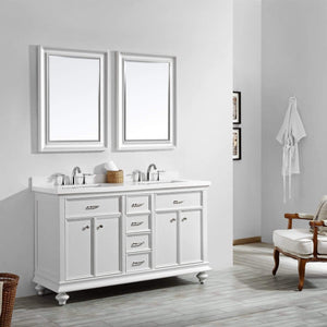 Vinnova Vanity Vinnova Charlotte 60" Double Vanity in White with Carrara Quartz Stone Top With Mirror