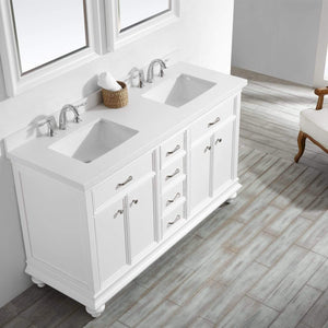 Vinnova Vanity Vinnova Charlotte 60" Double Vanity in White with Carrara Quartz Stone Top With Mirror