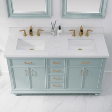 Load image into Gallery viewer, Vinnova Vanity Vinnova Charlotte 60&quot; Vanity in Finnish Green with Carrara White Composite Stone Countertop With Mirror