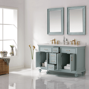 Vinnova Vanity Vinnova Charlotte 60" Vanity in Finnish Green with Carrara White Composite Stone Countertop With Mirror