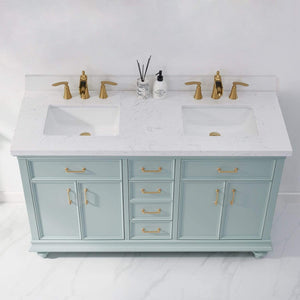 Vinnova Vanity Vinnova Charlotte 60" Vanity in Finnish Green with Carrara White Composite Stone Countertop Without Mirror