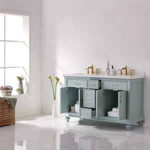 Vinnova Vanity Vinnova Charlotte 60" Vanity in Finnish Green with Carrara White Composite Stone Countertop Without Mirror