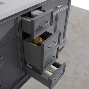 Vinnova Vanity Vinnova Charlotte 72" Double Vanity in Grey with Carrara Quartz Stone Top Without Mirror