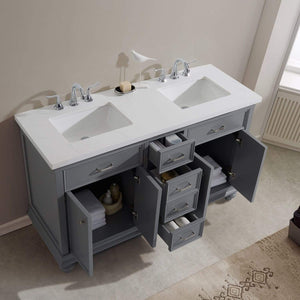 Vinnova Vanity Vinnova Charlotte 72" Double Vanity in Grey with Carrara Quartz Stone Top Without Mirror
