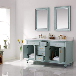 Vinnova Vanity Vinnova Charlotte 72" Vanity in Finnish Green with Carrara White Composite Stone Countertop With Mirror
