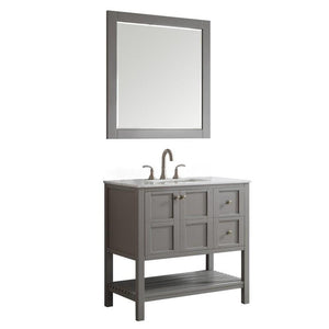 Vinnova Vanity Vinnova Florence 36" Single Vanity in Grey with Carrara White Marble Countertop With Mirror