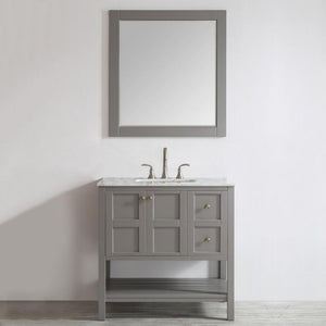 Vinnova Vanity Vinnova Florence 36" Single Vanity in Grey with Carrara White Marble Countertop With Mirror