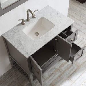 Vinnova Vanity Vinnova Florence 36" Single Vanity in Grey with Carrara White Marble Countertop With Mirror