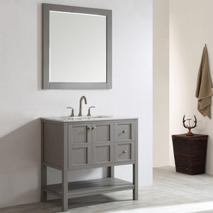 Vinnova Vanity Vinnova Florence 36" Single Vanity in Grey with Carrara White Marble Countertop With Mirror