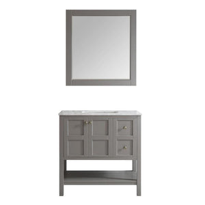 Vinnova Vanity Vinnova Florence 36" Single Vanity in Grey with Carrara White Marble Countertop With Mirror
