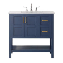 Load image into Gallery viewer, Vinnova Vanity Vinnova Florence 36&quot; Vanity in Royal Blue with Carrara White Marble Countertop Without Mirror