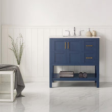 Load image into Gallery viewer, Vinnova Vanity Vinnova Florence 36&quot; Vanity in Royal Blue with Carrara White Marble Countertop Without Mirror
