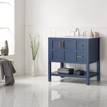 Load image into Gallery viewer, Vinnova Vanity Vinnova Florence 36&quot; Vanity in Royal Blue with Carrara White Marble Countertop Without Mirror