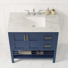 Load image into Gallery viewer, Vinnova Vanity Vinnova Florence 36&quot; Vanity in Royal Blue with Carrara White Marble Countertop Without Mirror