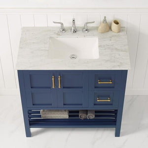 Vinnova Vanity Vinnova Florence 36" Vanity in Royal Blue with Carrara White Marble Countertop Without Mirror