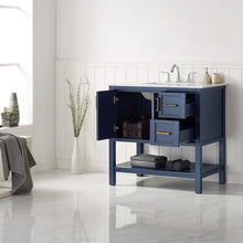 Load image into Gallery viewer, Vinnova Vanity Vinnova Florence 36&quot; Vanity in Royal Blue with Carrara White Marble Countertop Without Mirror