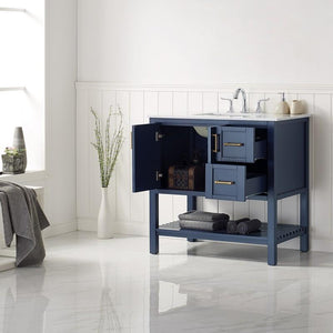 Vinnova Vanity Vinnova Florence 36" Vanity in Royal Blue with Carrara White Marble Countertop Without Mirror