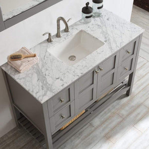 Vinnova Vanity Vinnova Florence 48" Single Vanity in Grey with Carrara White Marble Countertop With Mirror