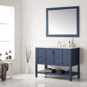 Vinnova Vanity Vinnova Florence 48" Single Vanity in Royal Blue with Carrara White Marble Countertop With Mirror