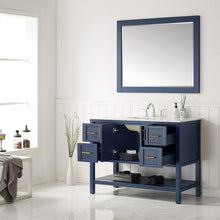 Load image into Gallery viewer, Vinnova Vanity Vinnova Florence 48&quot; Single Vanity in Royal Blue with Carrara White Marble Countertop With Mirror