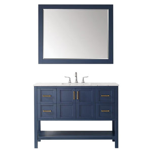 Vinnova Vanity Vinnova Florence 48" Single Vanity in Royal Blue with Carrara White Marble Countertop With Mirror