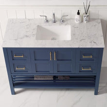 Load image into Gallery viewer, Vinnova Vanity Vinnova Florence 48&quot; Single Vanity in Royal Blue with Carrara White Marble Countertop Without Mirror
