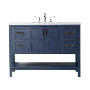Vinnova Vanity Vinnova Florence 48" Single Vanity in Royal Blue with Carrara White Marble Countertop Without Mirror