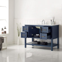 Load image into Gallery viewer, Vinnova Vanity Vinnova Florence 48&quot; Single Vanity in Royal Blue with Carrara White Marble Countertop Without Mirror