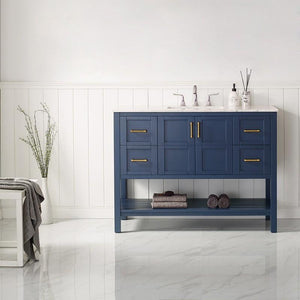 Vinnova Vanity Vinnova Florence 48" Single Vanity in Royal Blue with Carrara White Marble Countertop Without Mirror