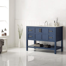 Load image into Gallery viewer, Vinnova Vanity Vinnova Florence 48&quot; Single Vanity in Royal Blue with Carrara White Marble Countertop Without Mirror