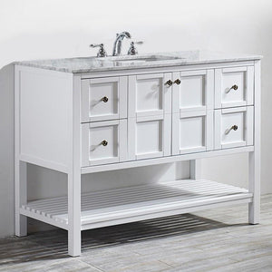 Vinnova Vanity Vinnova Florence 48" Single Vanity in White with Carrara White Marble Countertop Without Mirror