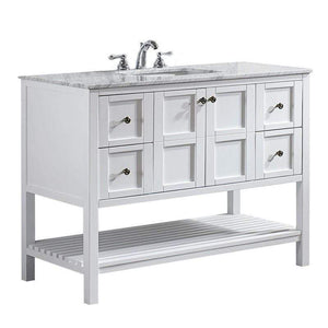 Vinnova Vanity Vinnova Florence 48" Single Vanity in White with Carrara White Marble Countertop Without Mirror