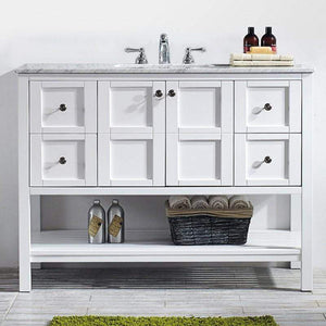 Vinnova Vanity Vinnova Florence 48" Single Vanity in White with Carrara White Marble Countertop Without Mirror