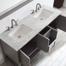 Load image into Gallery viewer, Vinnova Vanity Vinnova Florence 60&quot; Double Vanity in Grey with Carrara White Marble Countertop With Mirror