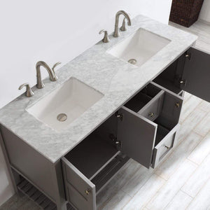 Vinnova Vanity Vinnova Florence 60" Double Vanity in Grey with Carrara White Marble Countertop Without Mirror