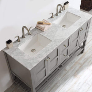 Vinnova Vanity Vinnova Florence 60" Double Vanity in Grey with Carrara White Marble Countertop Without Mirror