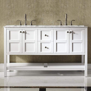 Vinnova Vanity Vinnova Florence 60" Vanity in White with Carrara White Marble Countertop Without Mirror