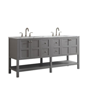 Vinnova Vanity Vinnova Florence 72" Double Vanity in Grey with Carrara White Marble Countertop Without Mirror