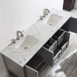 Vinnova Vanity Vinnova Florence 72" Double Vanity in Grey with Carrara White Marble Countertop Without Mirror