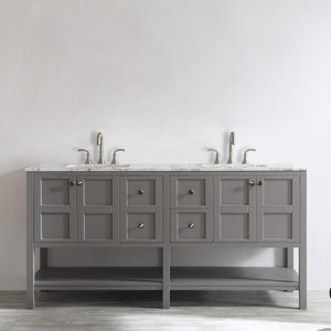 Vinnova Vanity Vinnova Florence 72" Double Vanity in Grey with Carrara White Marble Countertop Without Mirror