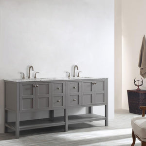 Vinnova Vanity Vinnova Florence 72" Double Vanity in Grey with Carrara White Marble Countertop Without Mirror
