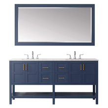 Load image into Gallery viewer, Vinnova Vanity Vinnova Florence 72&quot; Vanity in Royal Blue with Carrara White Marble Countertop With Mirror