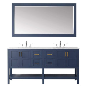 Vinnova Vanity Vinnova Florence 72" Vanity in Royal Blue with Carrara White Marble Countertop With Mirror