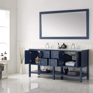 Vinnova Vanity Vinnova Florence 72" Vanity in Royal Blue with Carrara White Marble Countertop With Mirror