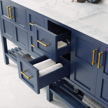 Load image into Gallery viewer, Vinnova Vanity Vinnova Florence 72&quot; Vanity in Royal Blue with Carrara White Marble Countertop With Mirror