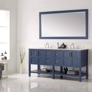 Vinnova Vanity Vinnova Florence 72" Vanity in Royal Blue with Carrara White Marble Countertop With Mirror